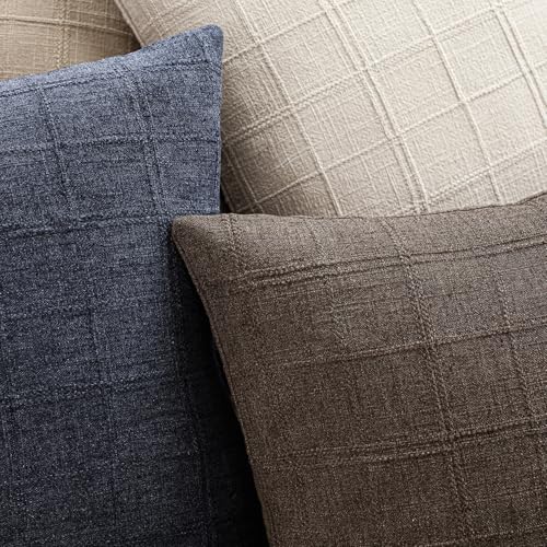Foindtower Set of 1 Decorative Linen Check Throw Pillow Cover Neutral Farmhouse Vintage Cushion Cover Modern Boho Home Decor for Sofa Chair Couch Bedroom Living Room,16×16 Inch,Dark Brown - color: Dark Brown, size: 16" x 16" (Pack of 1)