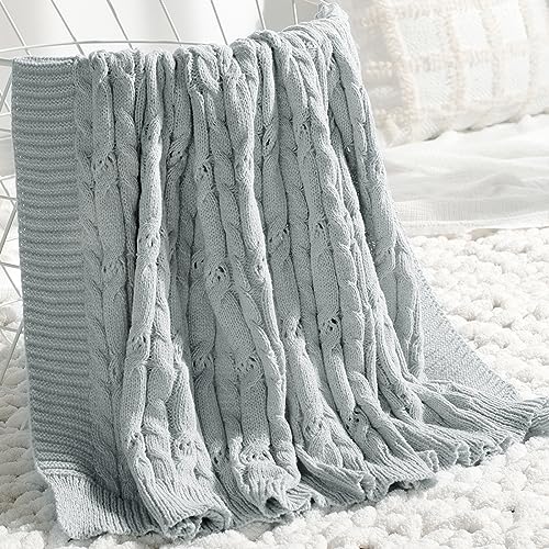 Carriediosa Cable Knit Throw Blanket Soft Textured Lightweight Farmhouse Decorative Throws Summer Knitted Woven Chenille Blankets for Couch Chair Bed Sofa, 60" X 80" Twin Size Light Grey - color: Cable Knit - Light Grey, size: 60" X 80"