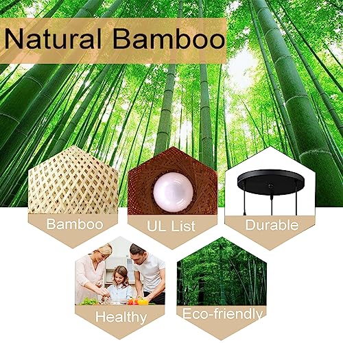 GCQ Bamboo Lantern Pendant Lamp, Retro Japanese Style E27 Chandelier Hanging Light Ceiling Lighting Fixture for Living Room Bedroom Restaurant Cafe Teahouse Bar Dining Room Club