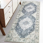 MUJOO Hallway Runner Rug Machine Washable Runner Rugs Non Slip Boho Blue Grey Runner Rug for Hallways Entryway Kitchen Bathroom Bedside Retro Soft Low-Pile 2'x6' Blossom - color: Blue Grey, size: 2' x 6' (Rectangular)