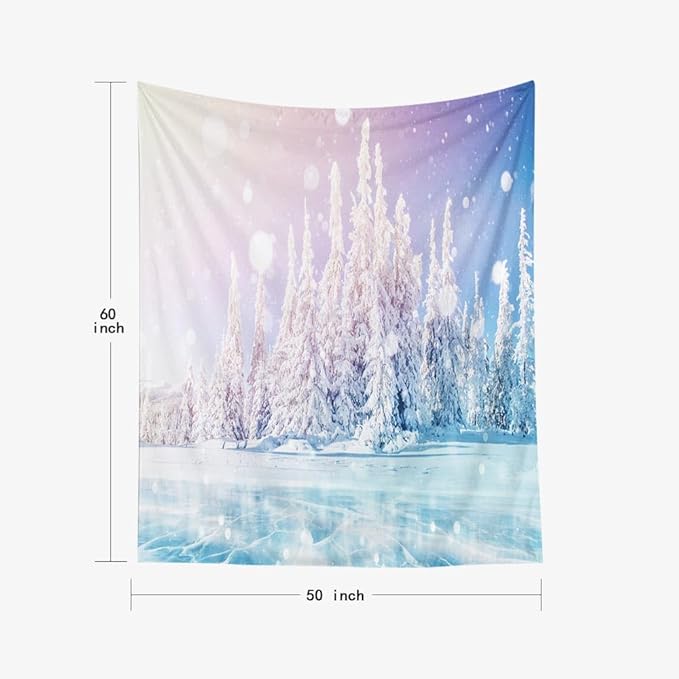 EMMTEEY Fantasy Forest Tapestry Mysterious Landscape Blue Ice Lake Frozen Magical Snow Tree 60X50 Tapestries for Women