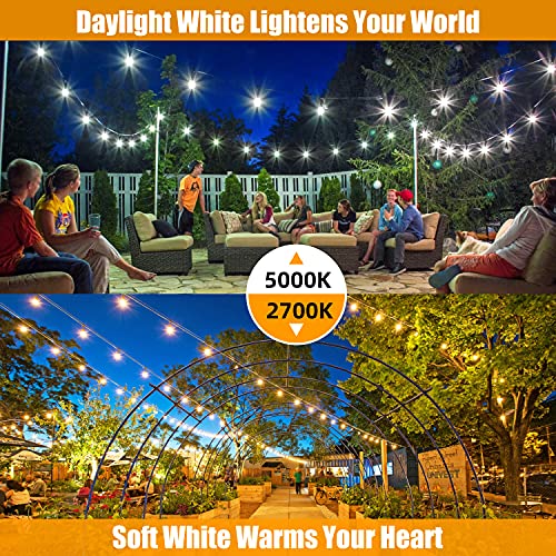 96FT(48×2) Outdoor String Lights, Commercial Grade Heavy Duty White Wire Patio Light with Dimmable S14 Shatterproof LED Bulbs, Linkable Waterproof Bistro Lights for Outside Deck Backyard Cafe Market - color: White-2700K, size: 96FT(48FT*2)