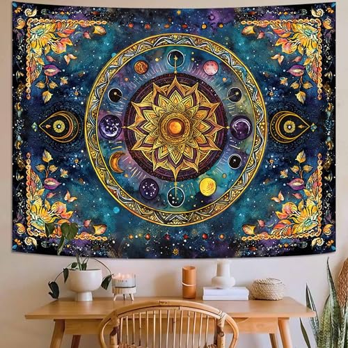 Lunerfex Mandala Solar System Tapestry Boho Tapestry for Bedroom Galaxy Tapestries Wall Hanging Living Room Wall Art and Home Decor 44x60 - color: Blue, size: 60"L x 44"W