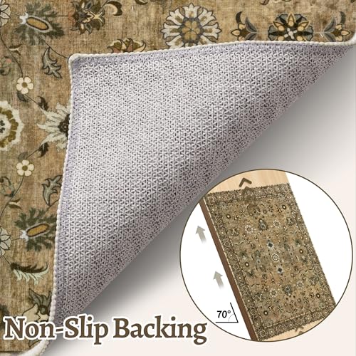 Tangsoo Vintage Brown 2x3 Washable Rugs for Entryway, Small Area Boho Non-Slip Front Door Rug, Farmhouse Accent Rug Doormat, Soft Low Pile Rugs for Indoor Entrance Entry Kitchen Bedroom Home Decor - color: Floral/Brown, size: 2' X 3' (Rectangular)
