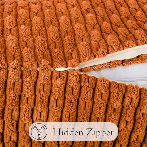JoraLion 14x36 Boho Decorative Lumbar Throw Pillow Cover, Rust Cozy Soft Striped Corduroy Long Rectangle Cushion Case Accent Home Decor for Sofa Bed Room Livingroom, ONLY Cover - color: Rust, size: 36" x 14" (Pack of 1)
