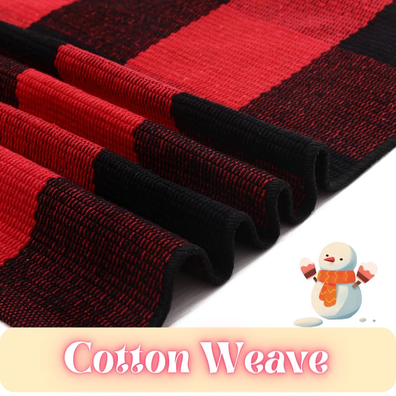 Ckorzen Red Green and White Plaid Rug, 28" x 43" Christmas Front Porch Outdoor Rug, Handwoven Cotton Washable Rug for Layered Door Mats, Holiday Entryway and Home Décor - color: Red & Black, size: 2'4" x 3'7" (Rectangular)