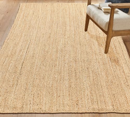 Chardin home Hand Woven Natural Jute Braided Area Rug – 6x9 Feet Rectangle | Vintage Boho Reversible Rug for Living Room, Bedroom, Dining Area, Entryway | Farmhouse Natural Fiber Floor Covering - size: 6' x 9' (Rectangular)