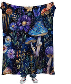 Cute Whimsical Mushroom Throw Blanket Aesthetic Dark Botanical Florals Throw,Witchy Gifts for Women,Gothic Gifts,Soft Cozy Warm Moth Witchy Plush Blanket Throw for Women Girls Mom 40"x50"