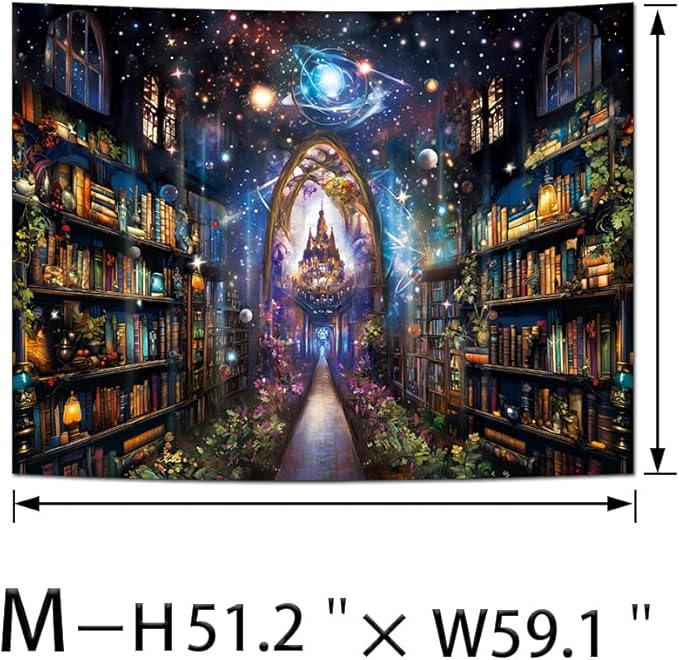 Heynvioo Mysterious Bookshelf Tapestry Galaxy Space Library Tapestry Fantasy Landscape Vintage Aesthetic Tapestries Book Decoration Wall Hanging Decor for Bedroom Home
