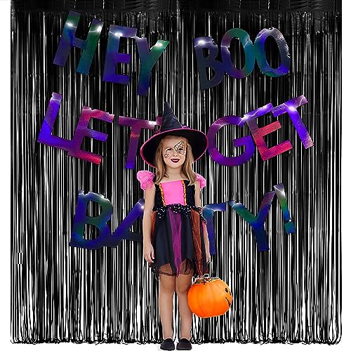 Black Tinsel Backdrop Curtain - GREATRIL Tinsel Curtain Party Backdrop Streamers for Wizard Birthdays/Stranger Theme/Doorway/Halloween Decorations Party - 2 Packs - color: Pure Black