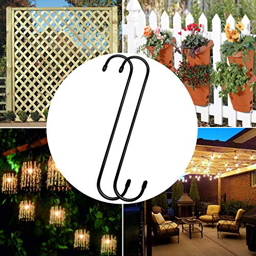 ESFUN 6 Pack 12 inch Extra Large S Hooks Black Heavy Duty Long S Hooks for Hanging Plant Extension Hooks for Kitchenware,Utensils,Pergola,Closet,Flower Basket,Garden,Patio,Indoor Outdoor Uses - color: Black