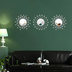 3 Pack Metal Mirrors for Wall Sunburst Wall Mirrors Home Décor Decorative Hanging Wall Art for Living Room Bedroom Entryway (Silver Crystal, Flower+Sunburst)