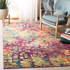 SAFAVIEH Madison Collection Area Rug - 5'3" x 7'6", Fuchsia & Gold, Boho Abstract Distressed Design, Non-Shedding & Easy Care, Ideal for High Traffic Areas in Living Room, Bedroom (MAD425D) - color: Fuchsia/Gold, size: 5'3" x 7'6" (Rectangular)