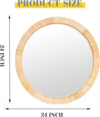 Rattan Mirror,Round Boho Bathroom Mirror for Wall,24" Circle Wicker Vanity Mirror for Nursery Décor,Coastal Farmhouse Wood Mirror for Bedroom Entryway Living Room