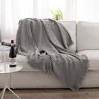Simple&Opulence Cotton Muslin Throw Blanket for Bed, Couch, Knit Woven Gauze Blanket with Tassels, Soft Lightweight Cozy Pre-Washed Breathable Farmhouse Decoration for All-Season (Grey)