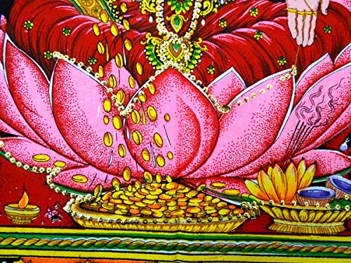 Lakshmi Ganesha Saraswati Batik Cotton Wall Hanging Sequins Painting : Size 43"x30" Inches - color: Lakshmi Ganesha Saraswati - Diwali Pujan