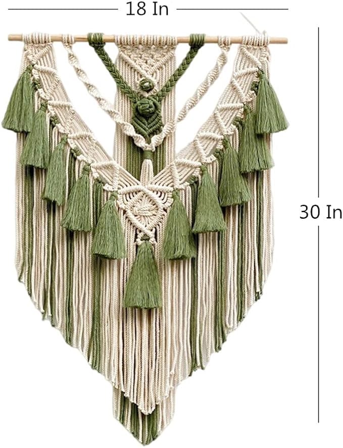 BMIDRUT Hanging Macrame Tapestry Woven Boho Wall Art Handmade Macrame Tapestry Home Wall Decor Wall Pediment 18x30 Inch (Green)