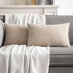 MIULEE Pack of 2 Beige Decorative Pillow Covers 12x20 Inch Soft Chenille Couch Throw Pillows Farmhouse Cushion Covers for Home Decor Sofa Bedroom Living Room