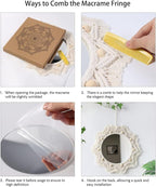 Artilady Macrame Hanging Wall Mirror - Boho Fringe Round Handmade Decorative Acrylic Mirror for Apartment Living Room Bedroom Baby Nursery Home Decor (Wood Beads)