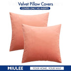 MIULEE Velvet Throw Pillow Covers 18x18 Inch, Pack of 2 - Coral Red, Soft Solid Decorative Pillow Covers Cushion Cases Modern Luxury Home Decor for Spring Couch Sofa Bedroom Livingroom