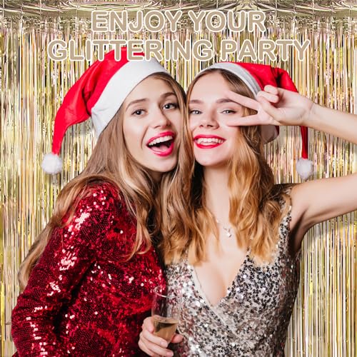 30 Pack Champagne Gold Foil Fringe Curtain Backdrop, 3.3x8.2 Feet Metallic Tinsel Streamer Curtains Photo Booth Props for Engagement/Wedding/Bridal Shower/New Year/Valentine's Day Party Decorations - color: Champagne Gold