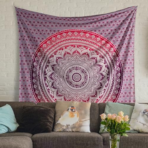 THE ART BOX Pink Purple Cotton Tapestry Mandala Wall Hanging – Tapestry for Bedroom – Boho Room Decor – Small Aesthetic Tapestry 54x60 Inches - color: Pink and White, size: 54"L x 60"W