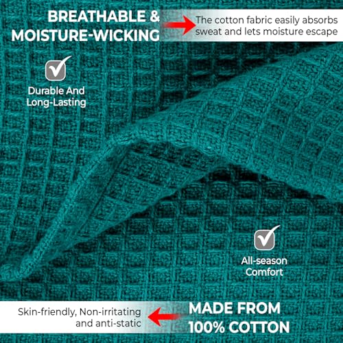 100% Cotton Blankets for Bed - Waffle Weave Blankets for Summer, Lightweight and Breathable Soft Woven Blanket for Spring (Teal, Queen (90" x 90")) - color: Teal, size: Queen (90" x 90")