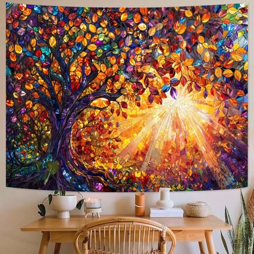Lunerfex Tree of Life Tapestry Stained Glass Tapestry Wall Decor Tapestries for Bedroom Art Tapestries Wall Hanging for Bedroom Living Room Glass-Tree-03 44"x60" - color: Colorful Orange, size: 60"L x 44"W