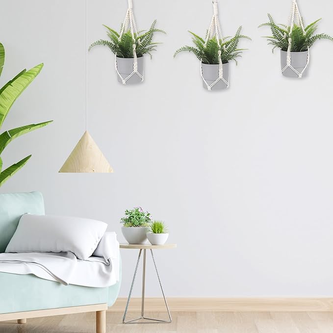 2 Pack Macrame Plant Hanger Boho Hanging Planters for Indoor Plants Decorative Braided Cotton Rope Plant Hanger Hanging Plant Holder with Metal Hook for Indoor Outdoor Home Decor, Ivory, 20 In