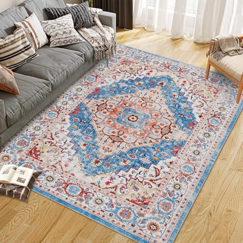 GarveeHome Boho Area Rugs for Living Room Large Machine Washable Stain Resistant Non-Slip Rugs for Bedroom, Entryway Kitchen Playroom Nursery Office, Ultra Soft Vintage Carpet - color: Mutilcor, size: 1'7" x 1'7" (Square)