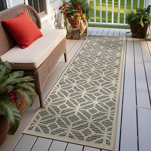 Rugshop Blue Contemporary Geometric Indoor/Outdoor Area Rug — Hose Washable for Hallway, Entryway and Kitchen, 2'3" x 6' - size: 2'3" x 6' (Rectangular)