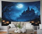 EMMTEEY Halloween Tapestry Night Forest Pumpkins Horror Castle Ceiling Tapestry 92.5X70.9 Huge Wall Art for Bedroom Living Room Fall Backdrop