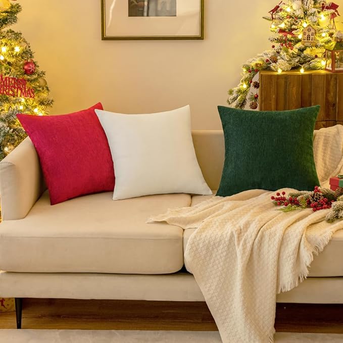MIULEE Pack of 2 Pure White Decorative Pillow Covers 18x18 Inch Soft Chenille Couch Spring Throw Pillows Farmhouse Cushion Covers for Home Decor Sofa Bedroom Living Room