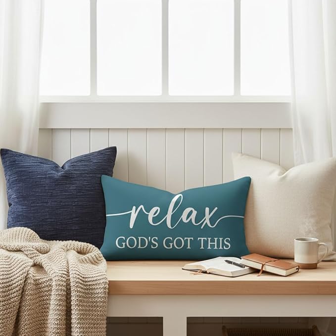 Decorative Throw Pillow Covers 12x20 Inch Set of 2 – Dusty Teal Christian Lumbar Pillowcase – Give It to God and Go to Sleep/Relax God’s Got This – Faith Bedroom Bed Decor