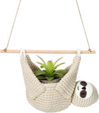 Eaasty Macrame Plant Hanger Crochet 4 Inch Sloth Hanging Planter Animal Wall Houseplant Holder for Indoor Outdoor Use Macrame Hanging Home Decoration for Sloth Lovers, Pot and Plant Not Included