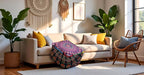 CRAFT KALA Large Hippie Mandala Meditation Floor Ottoman Pillow Cushion Pouf Cover Square Poufs Cover Bohemian Floor Cushion Case Outdoor Fireplace Living Room Decor 22X22X14 inches, Multi Mirchi