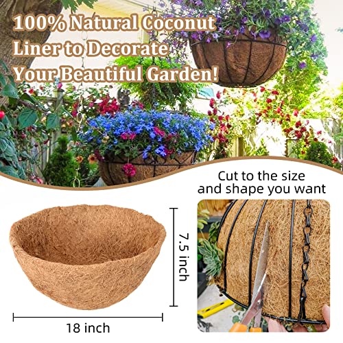 Legigo 4 Pack 18 Inch Hanging Basket Coco Liners Replacement, 100% Natural Round Coconut Coco Fiber Planter Basket Liners for Hanging Basket Flowers/Vegetables - color: 4pcs, size: 18 Inch