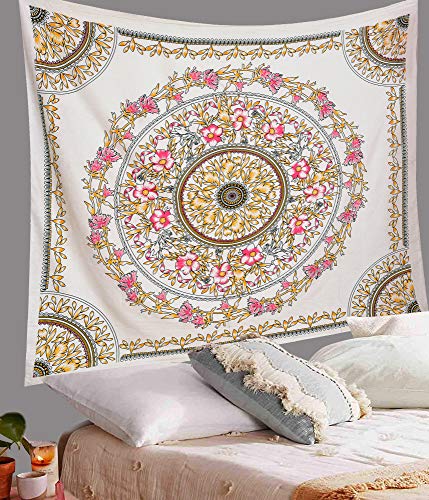 ANJANIYA Floral Wall Hanging Boho Tapestry, Mandala Dorm Décor Tapestry for Room, Beach, Wall, Psychedelic Hippie Wall Hanging Décor and Beach Coverlet Curtain (Yellow White, 54"X60") - color: Yellow White, size: 60"L x 54"W
