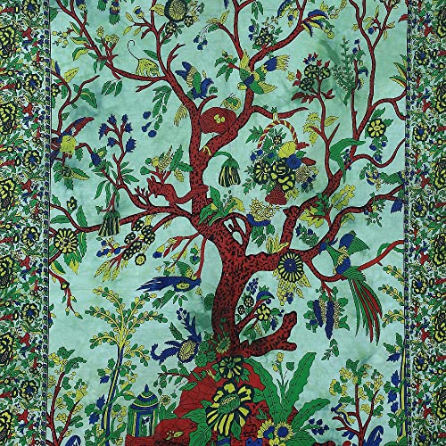 Popular Handicrafts Tapestry Wall Hanging Hippie Bohemian Tree of Life Hippy Psychedelic Design Indian Tapestries Bedspread 53 x 78 inches (140cm x 215cm) Green - color: Green #1, size: 78"L x 53"W