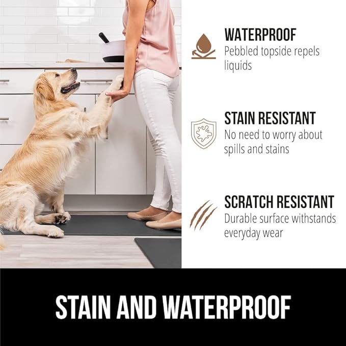 GORILLA GRIP 2 Pack Comfortable Cushioned Kitchen Mats for Floor, 17x29 + 17x59, Waterproof, Stain Resistant, 1/2 Inch Thick Soft Ergonomic Standing Desk Anti Fatigue Mat, Foam Supports Feet, Charcoal