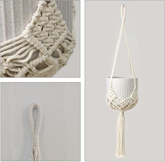 2 Pack 90CM (35inch) Extra Long Macrame Plant Hangers, up to 8 inch Pot Hanging Planter with Patterns, Premium Cotton Rope Crochet Boho Hanging Planter Basket for Indoor & Outdoor Plants(Off-white)
