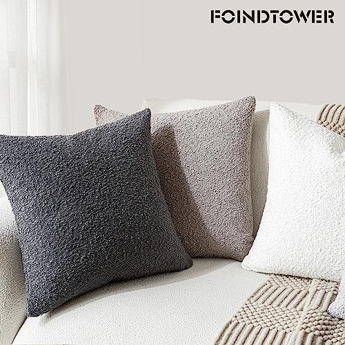 Foindtower Set of 2, Decorative Textured Boucle Throw Pillow Covers Accent Solid Pillow Cases Soft Cozy Couch Cushion Case for Chair Sofa Bedroom Living Room Home Decor 16 x 16 Inch Neutral Grey - color: Cloud Grey, size: 16" x 16" (Pack of 2)
