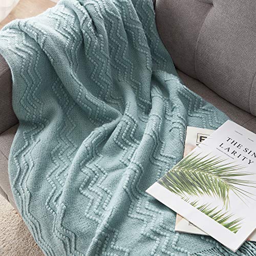 BOURINA Aqua Throw Blanket 50x60 Inches Throw Textured Solid Soft Sofa Couch Decorative Knit Blanket - color: Aqua, size: 50"x60"
