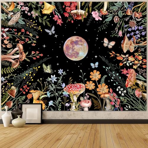 Kanuyee Boho Moon Tapestry Colorful Floral Wall Tapestry, Cute tapestries for Bedroom Ceiling Tapestries Wall Hanging for Bedroom Living Room Decor Moon-2 60"x80" - color: Cloud White, size: 80"L x 60"W