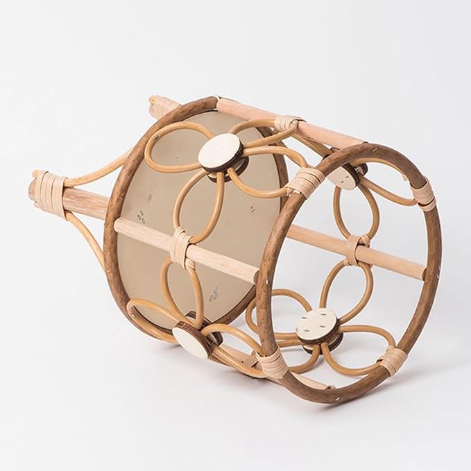 Rattan Plant Stand - 28x21x20cm, ABS Wood, Natural Brown, Hollow Stool Shelf, Pot Holder, Rustic Display Rack | Indoor Outdoor Boho Style Balcony Patio Living Room Decorative Flower Stand