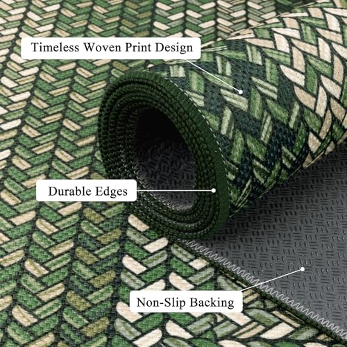 Ileading Faux Braided Area Rug 6'x9' Washable Farmhouse, No-Shed Non-Slip Woven Carpet, Pet Friendly Stain Resistant Jute Style Rug for Living Room Dining Bedroom Office - color: Multi Color-green, size: 6' x 9'(Rectangular)