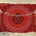 Bless International Handmade Indian hippie Bohemian Psychedelic Peacock Mandala Wall hanging College Dorm Beach Throws Table Cloth Bedding Tapestry (Golden Red, Poster(30x40Inches)(76x101cms)) - color: Golden Red, size: 40"L x 30"W