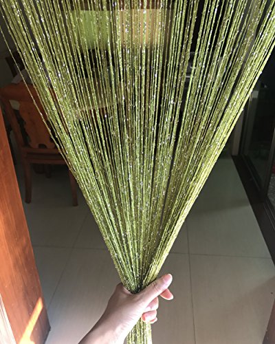1x2 M Door String Curtain Rare Flat Thread Fringe Panel Room Divider Cute Strip Tassel for Wedding Coffee House Restaurant Parts - color: Tea Green