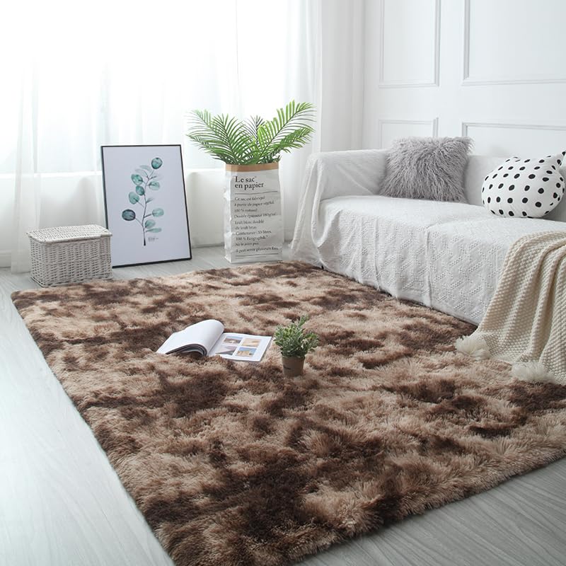 DweIke Fluffy Brown Rugs for Bedroom Living Room, 3x5 Feet Soft Plush Shaggy Tie-Dyed Dark Coffee Girls Boys Kids Rug, Upgraded Non-Slip and Machine Washable Carpet for Dorm Nursery Classroom Decor - color: Tie-dyed Brown, size: 3 Ft X 5 Ft