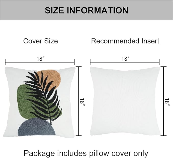 JASEN Abstract Boho Pillow Covers 18x18,Soft Mid Century Palm Fronds Decorative Throw Pillows for Couch Bed Sofa Bedroom（Only 1 Pillow Cover）